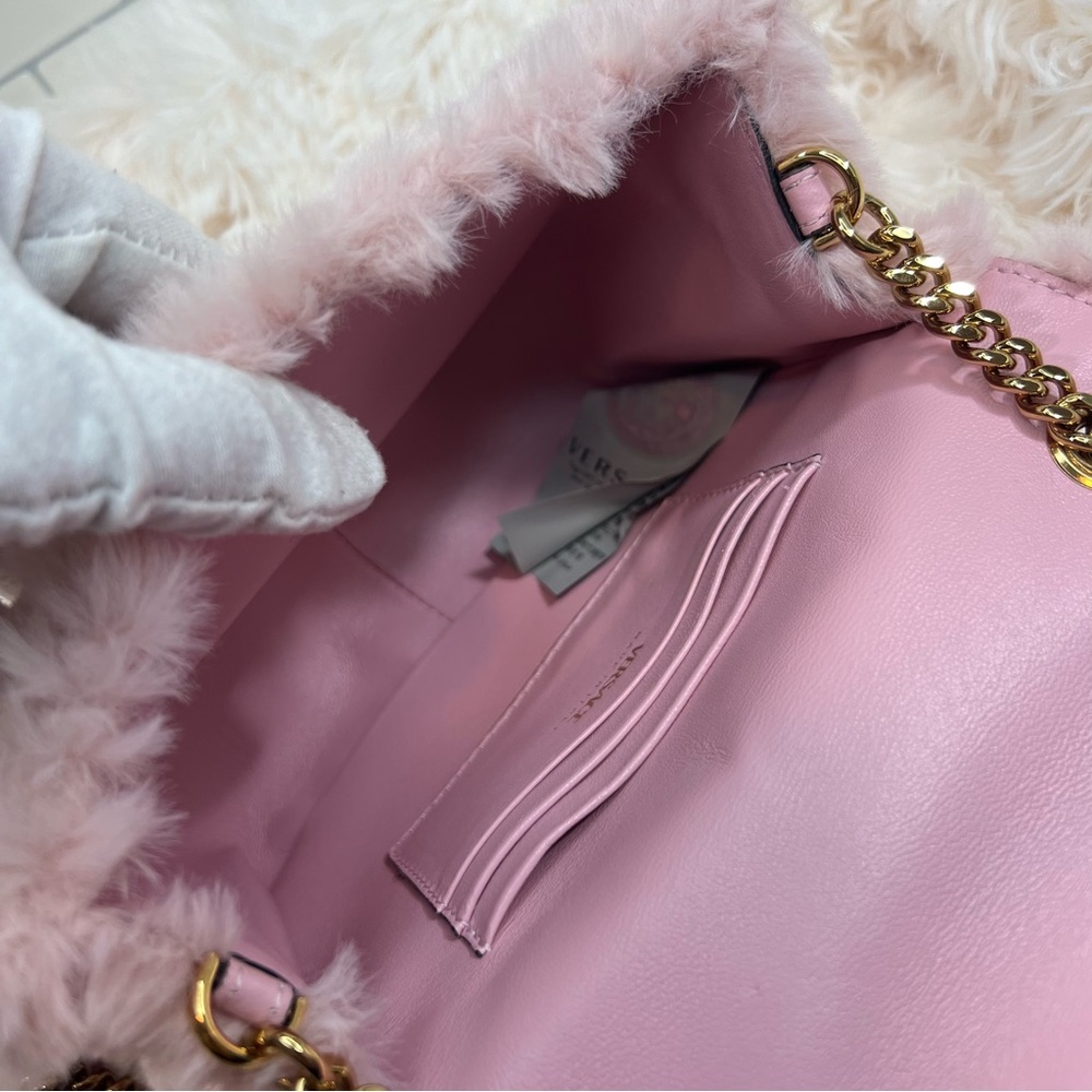 Versace Pink Virtus Faux Fur Crossbody Bag - Picture 11 of 12
